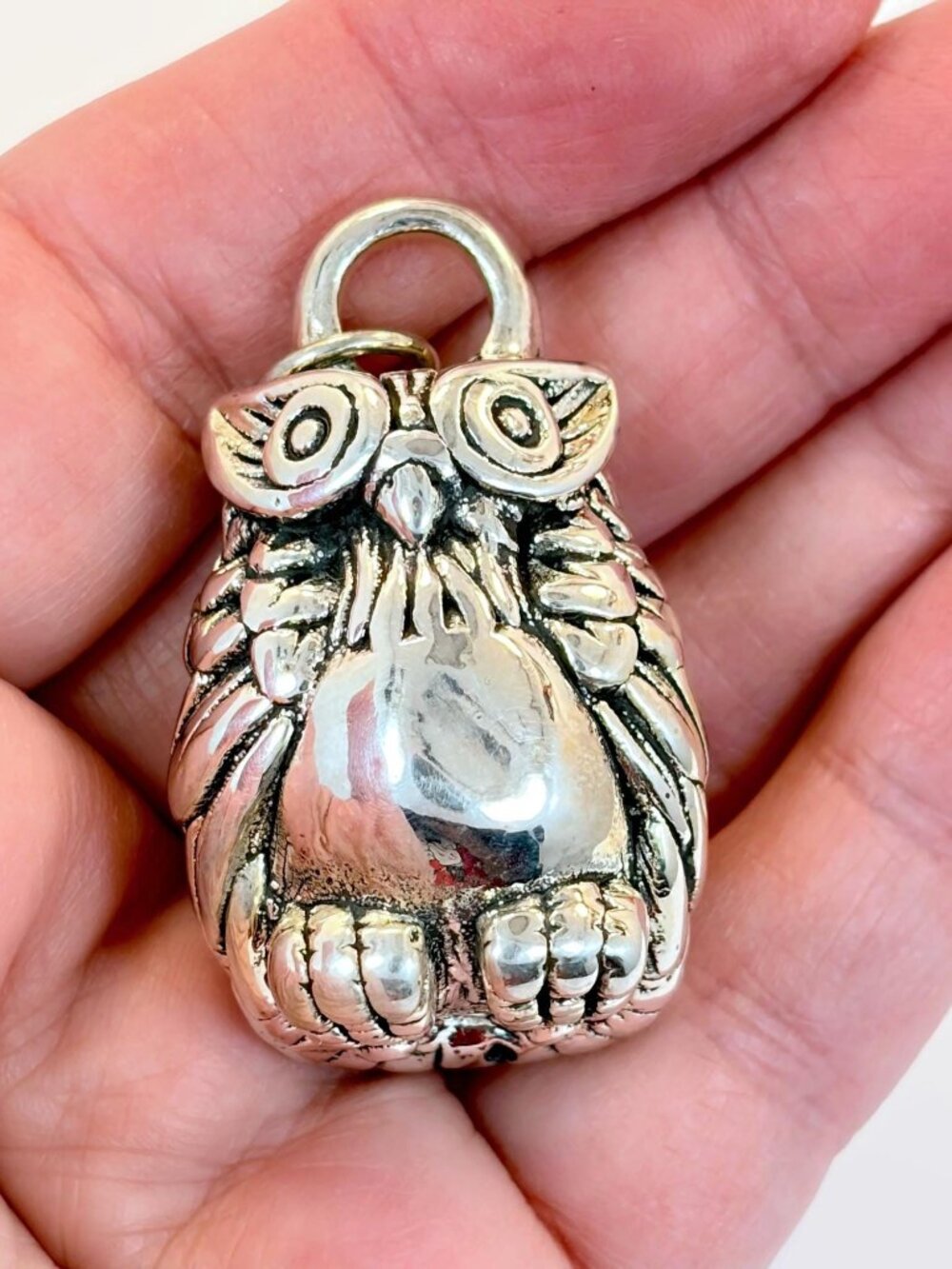 Owl Pendant, Sterling Silver, Vintage, Dimensional, Electorform, 1 3/4" High